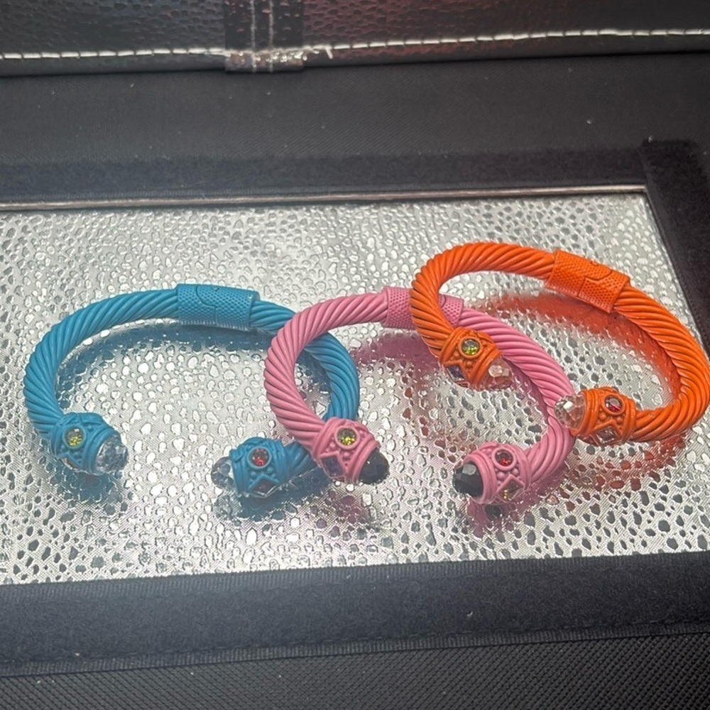 Blue Cable Bracelet with Gemstone Accents